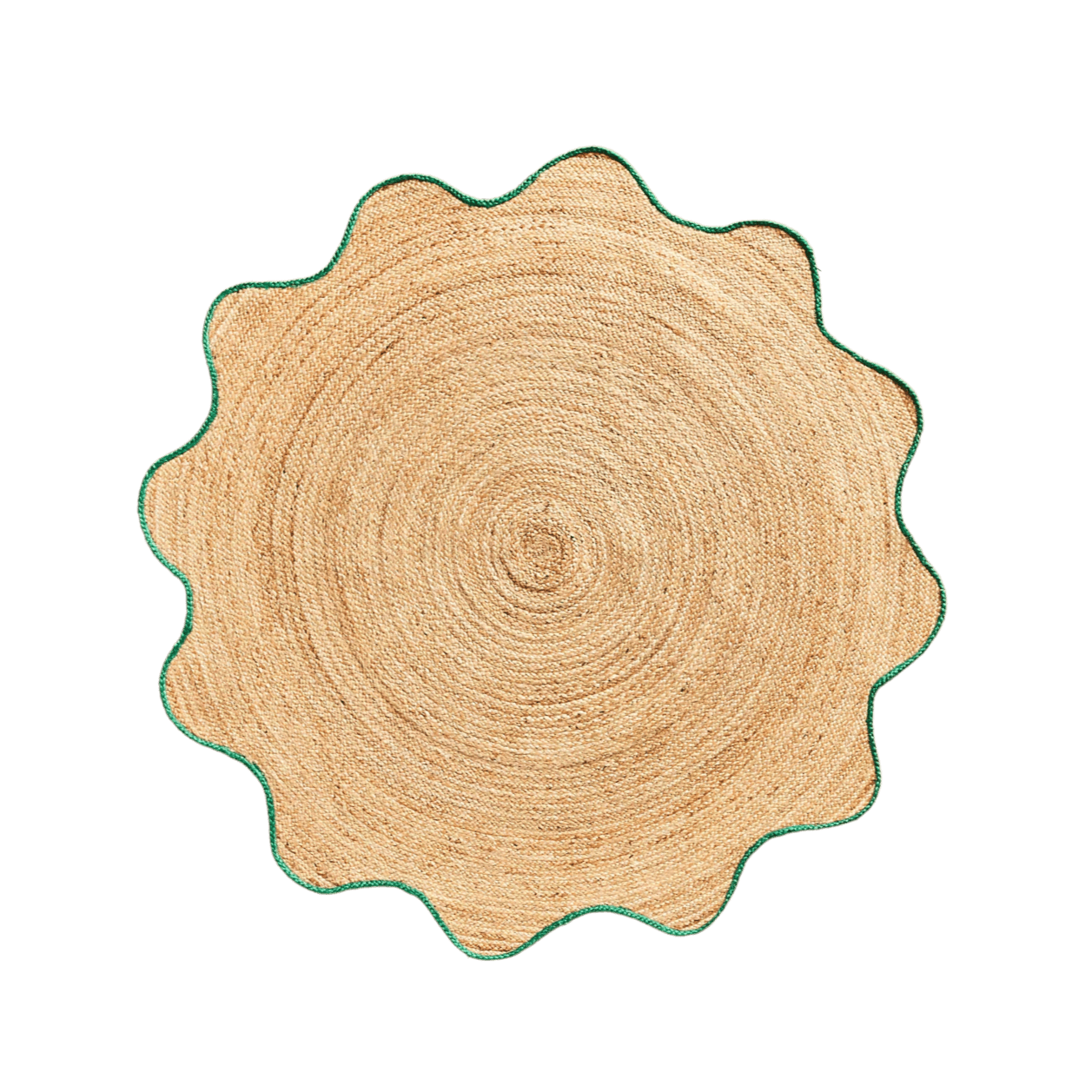 Green Trim Natural Round Jute Rug