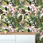 Green Tropical Leaves and Flowers Watercolor Wallpaper - MAIA HOMES