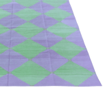 Green/Purple Diamond Vegetable Dyed Dhurrie Reversible Cotton Rug