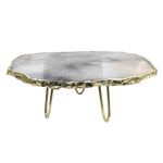 Grey Agate Quartz Cake Stand with Brass Legs