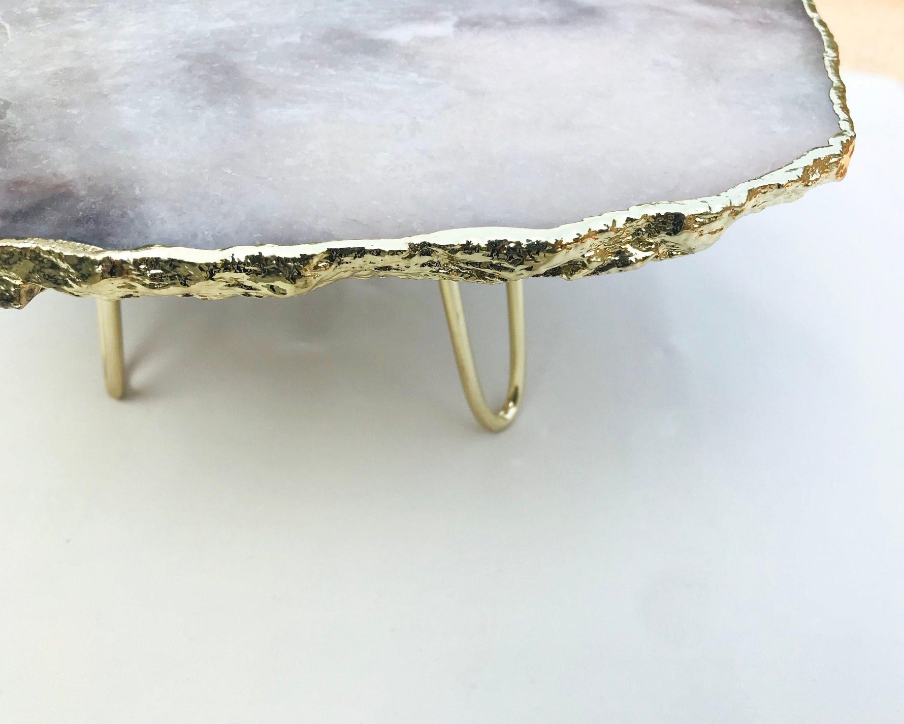 Grey Agate Quartz Cake Stand with Brass Legs