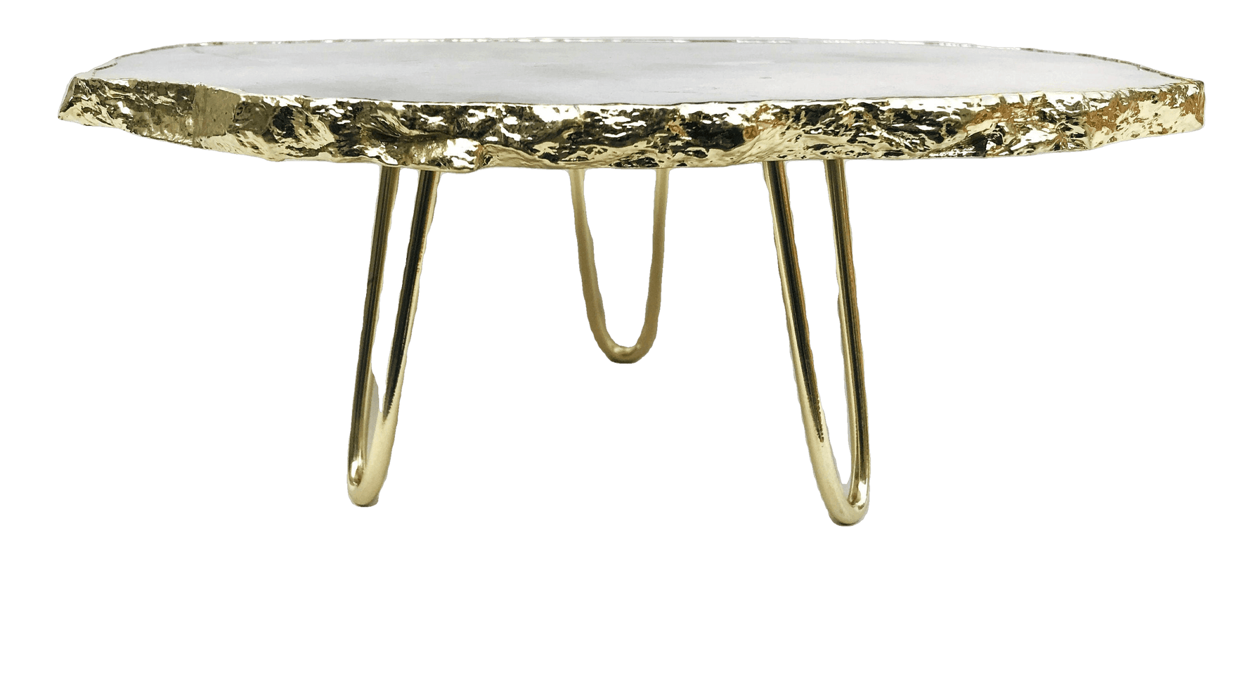 Grey Agate Quartz Cake Stand with Brass Legs