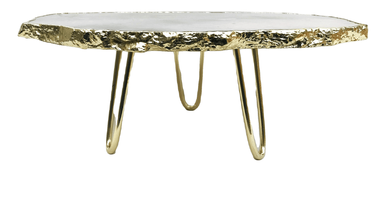 Grey Agate Quartz Cake Stand with Brass Legs - MAIA HOMES