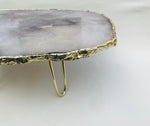 Grey Agate Quartz Cake Stand with Brass Legs