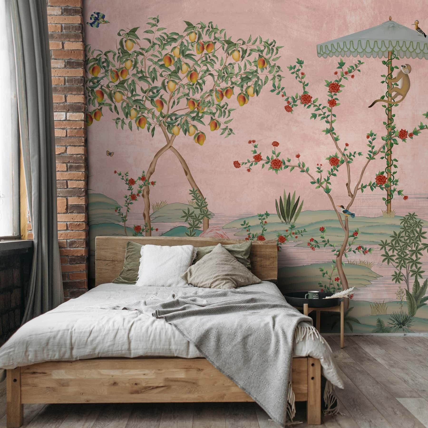 Gulbiya, Pink Chinoiserie Wallpaper