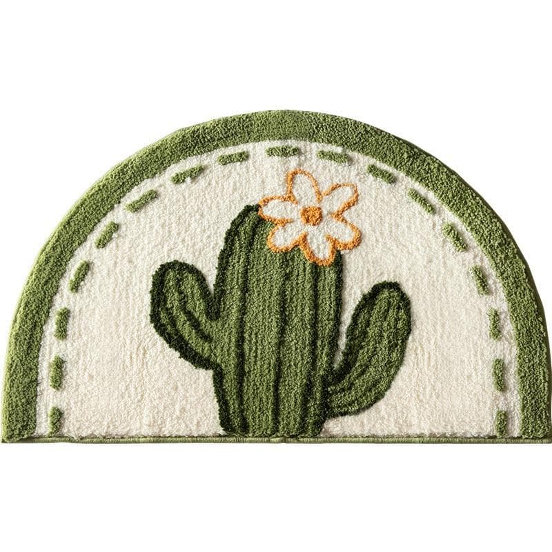 Half Circle Green Cactus Bathroom Mat