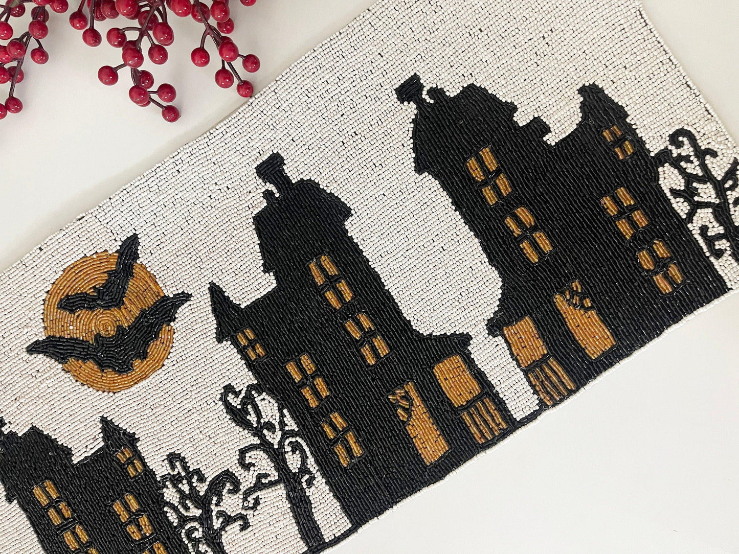 Halloween Night Beaded Table Runner BlackOrange - MAIA HOMES