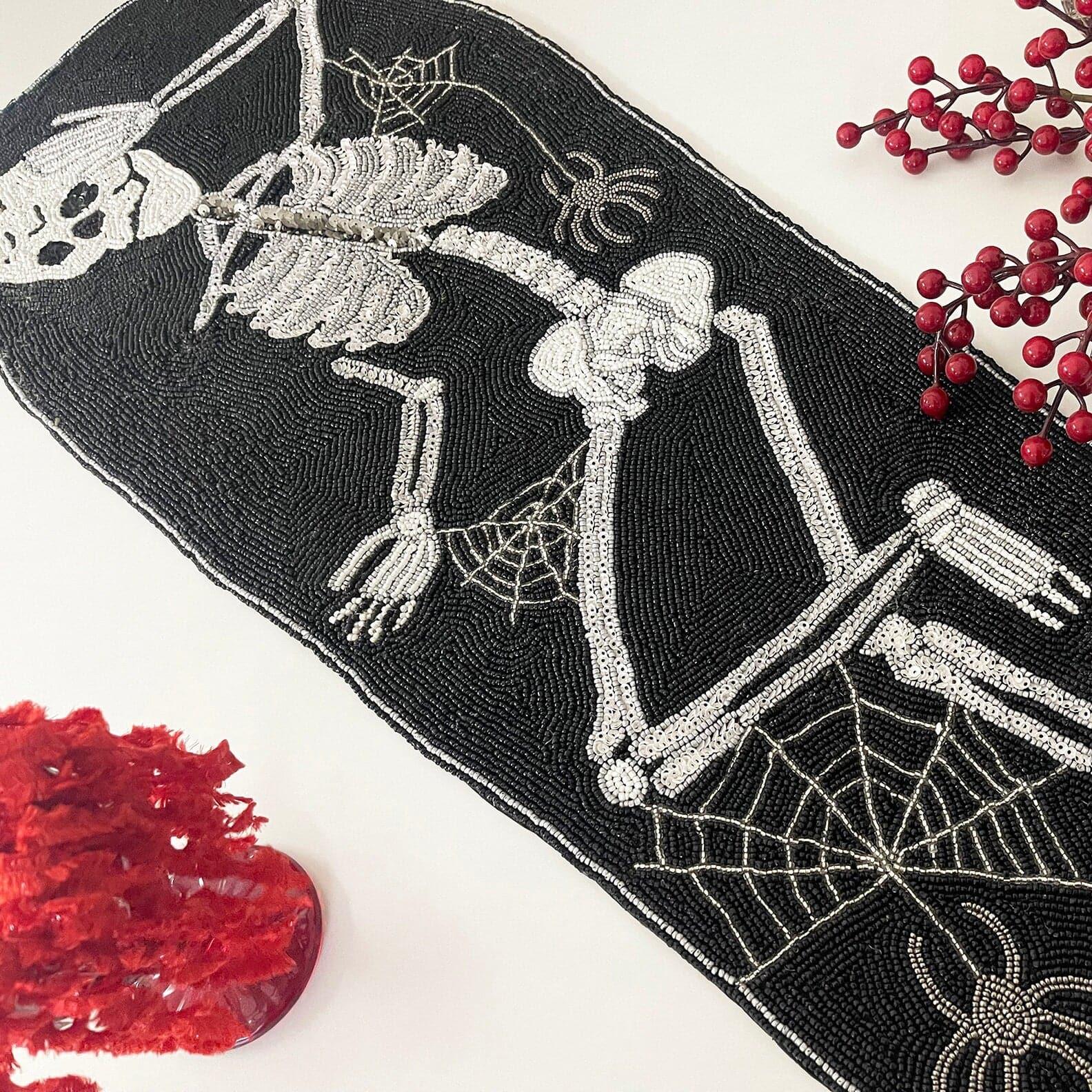 Halloween Skeleton Beaded Table Runner