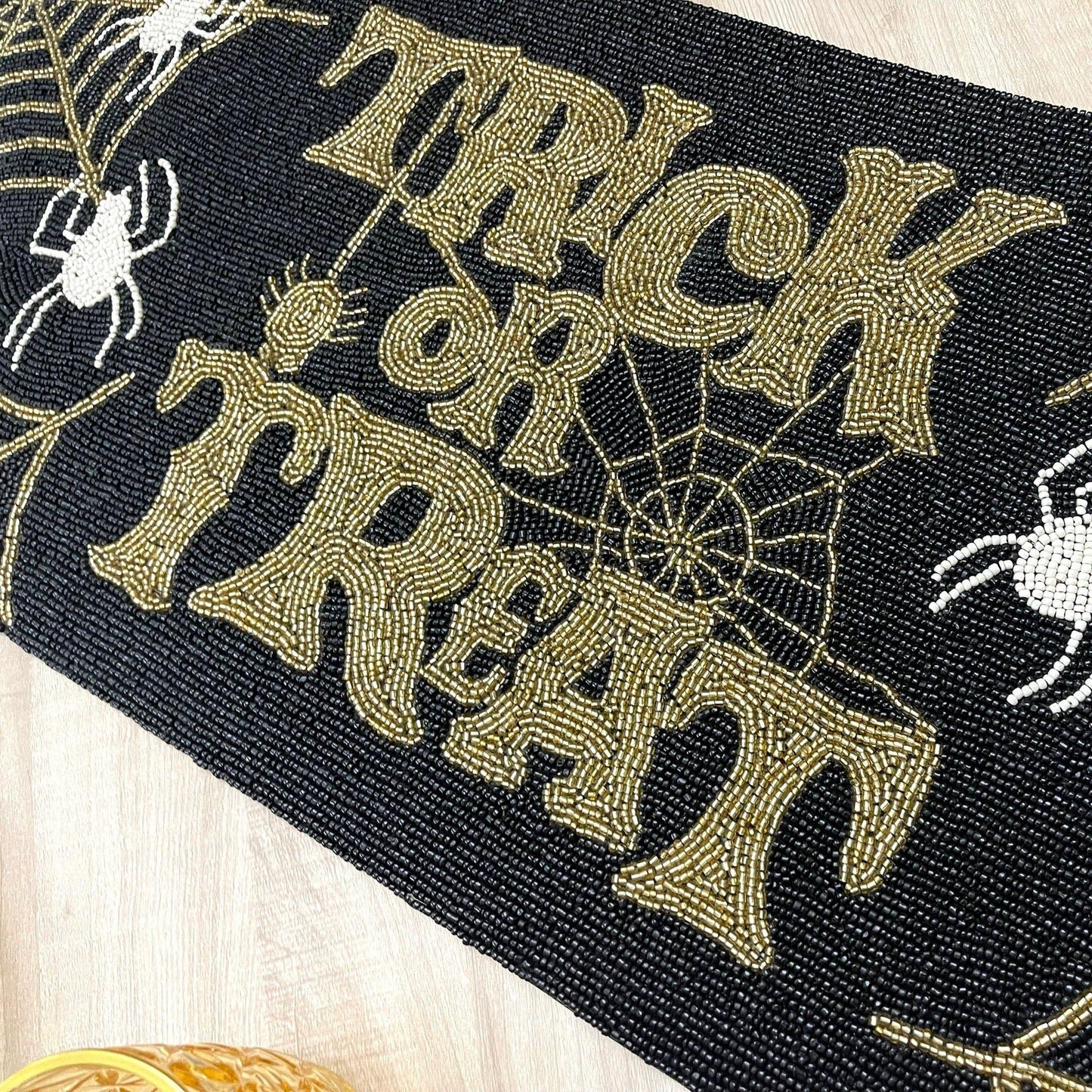 Halloween Trick or Treat Black and Gold Beaded Table Runner - MAIA HOMES