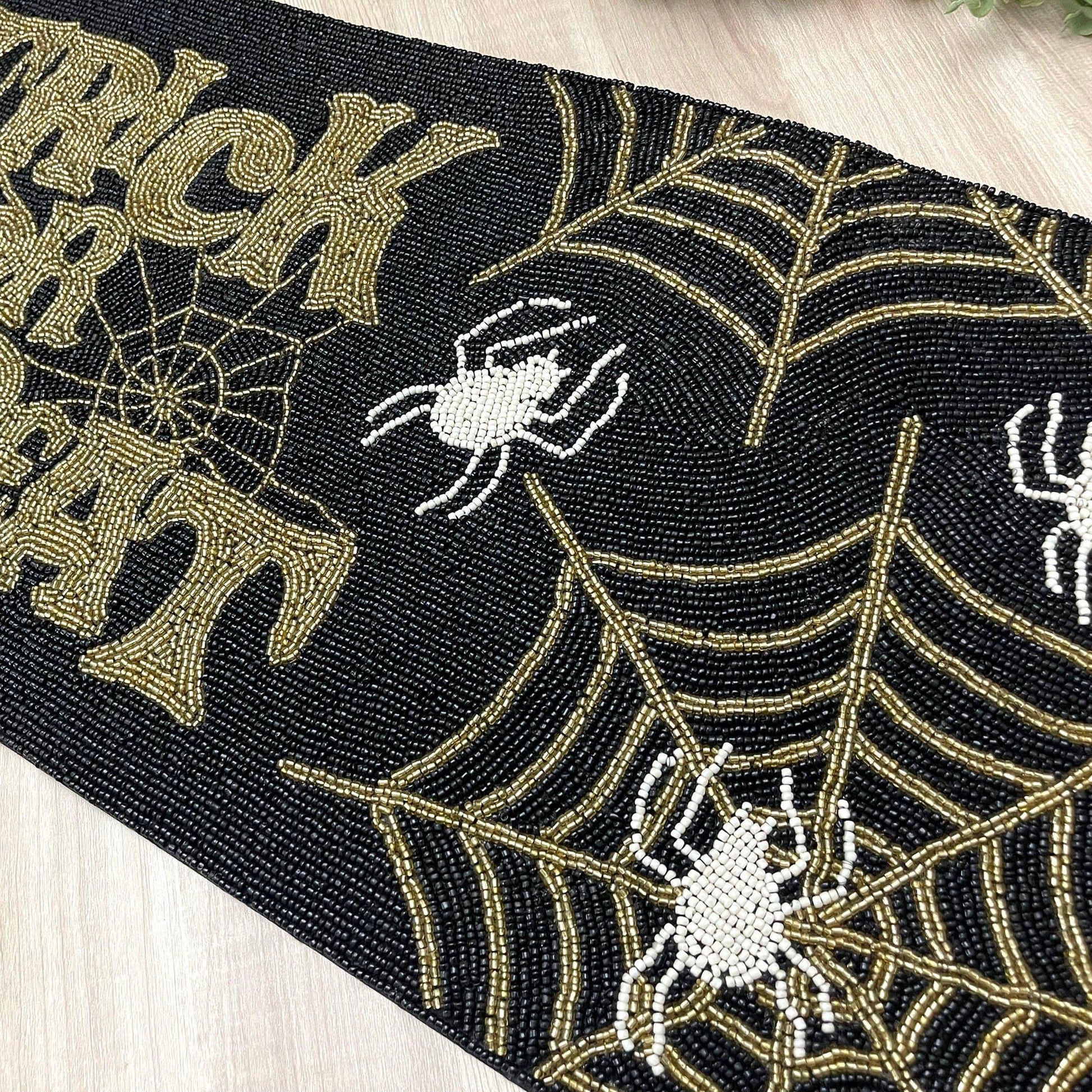 Halloween Trick or Treat Black and Gold Beaded Table Runner - MAIA HOMES