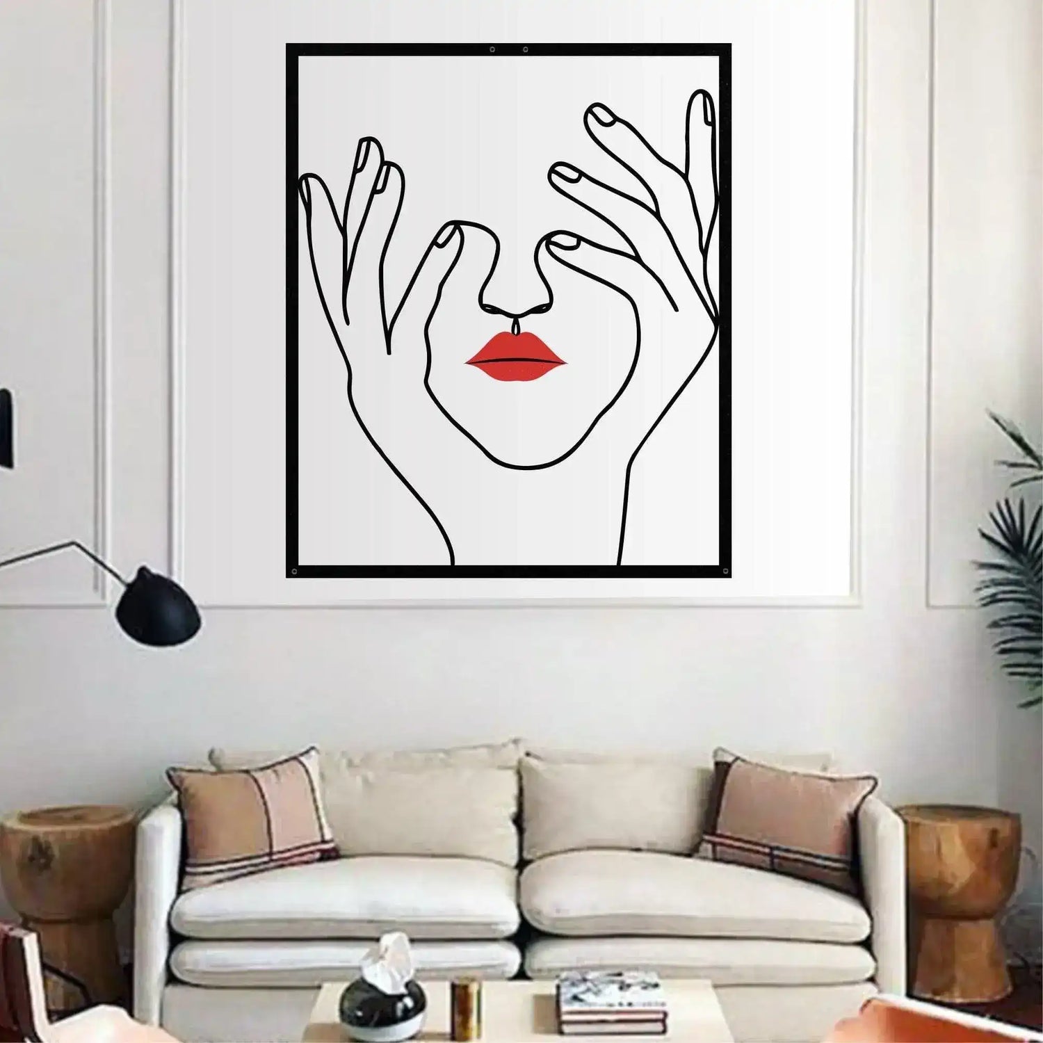 Hand and Face with Red Lips Metal Wall Hanging Decor