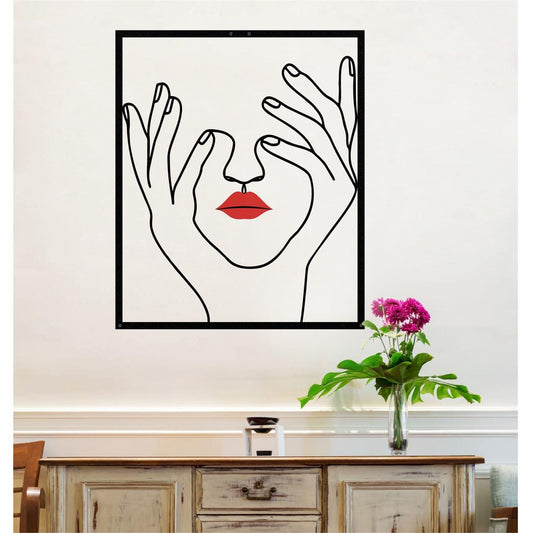 Hand and Face with Red Lips Metal Wall Hanging Decor - MAIA HOMES