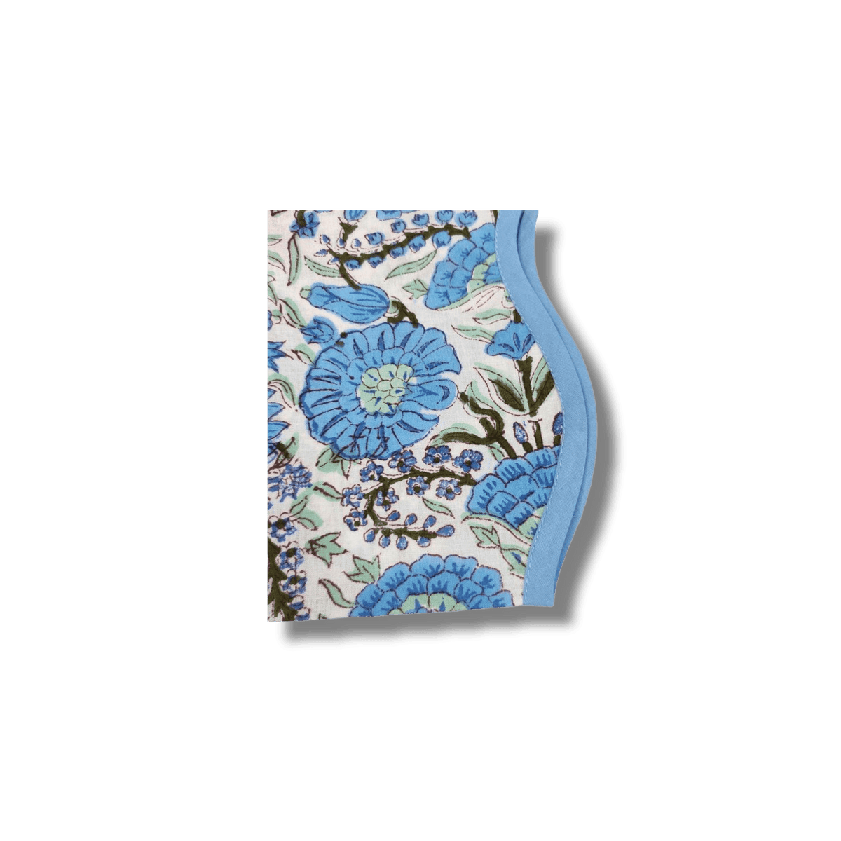 Hand-Block Light Blue Flower Scallop Cotton Napkins, Set of 4