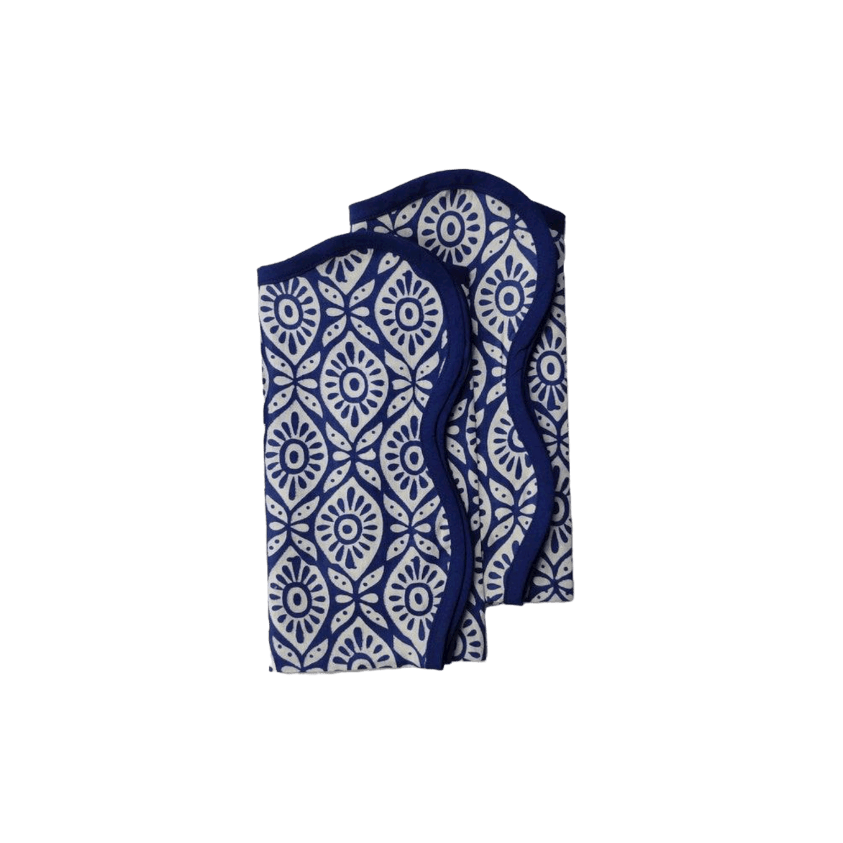 Hand Block Printed Eyelet Blue Cotton Napkin Set