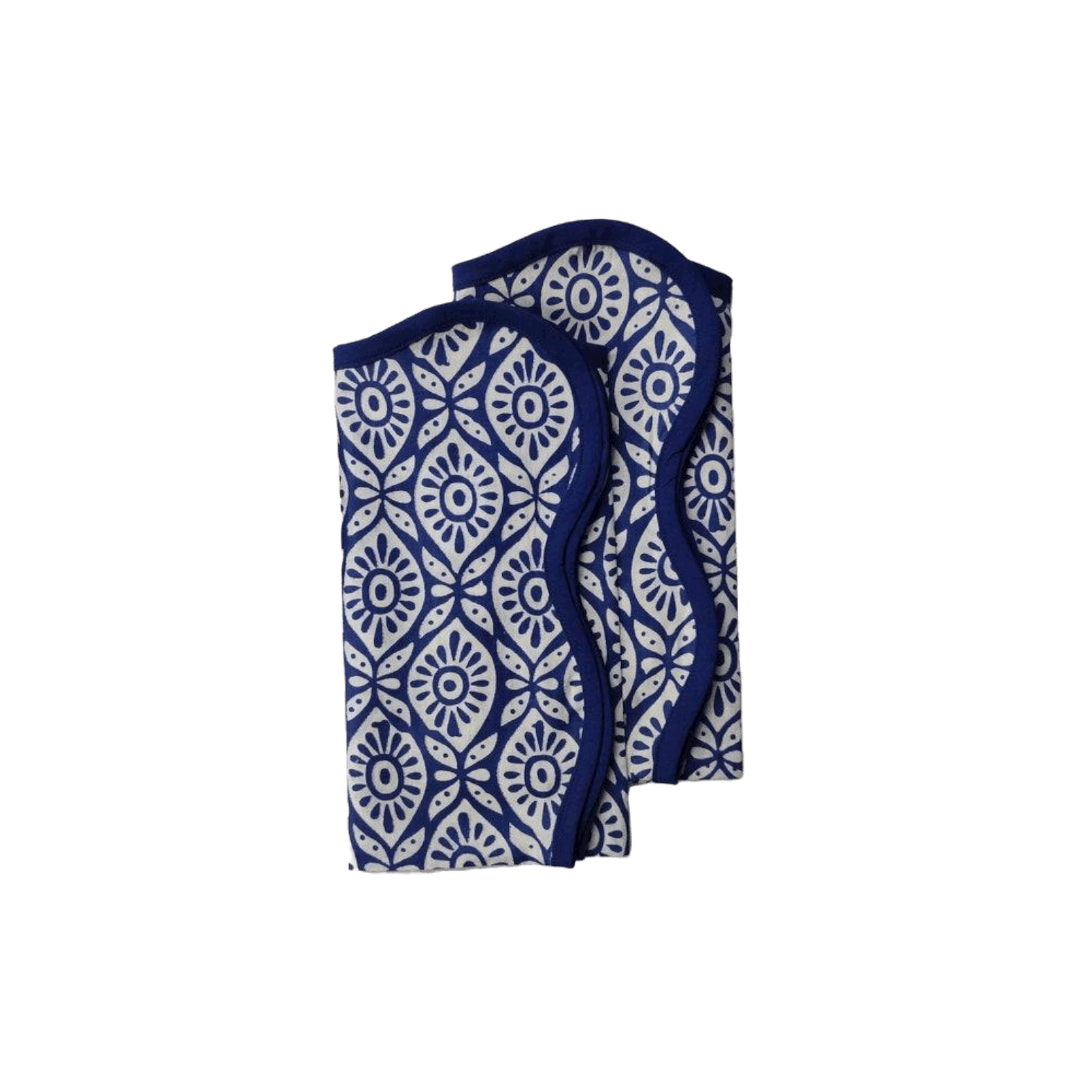 Hand Block Printed Eyelet Blue Cotton Napkin Set