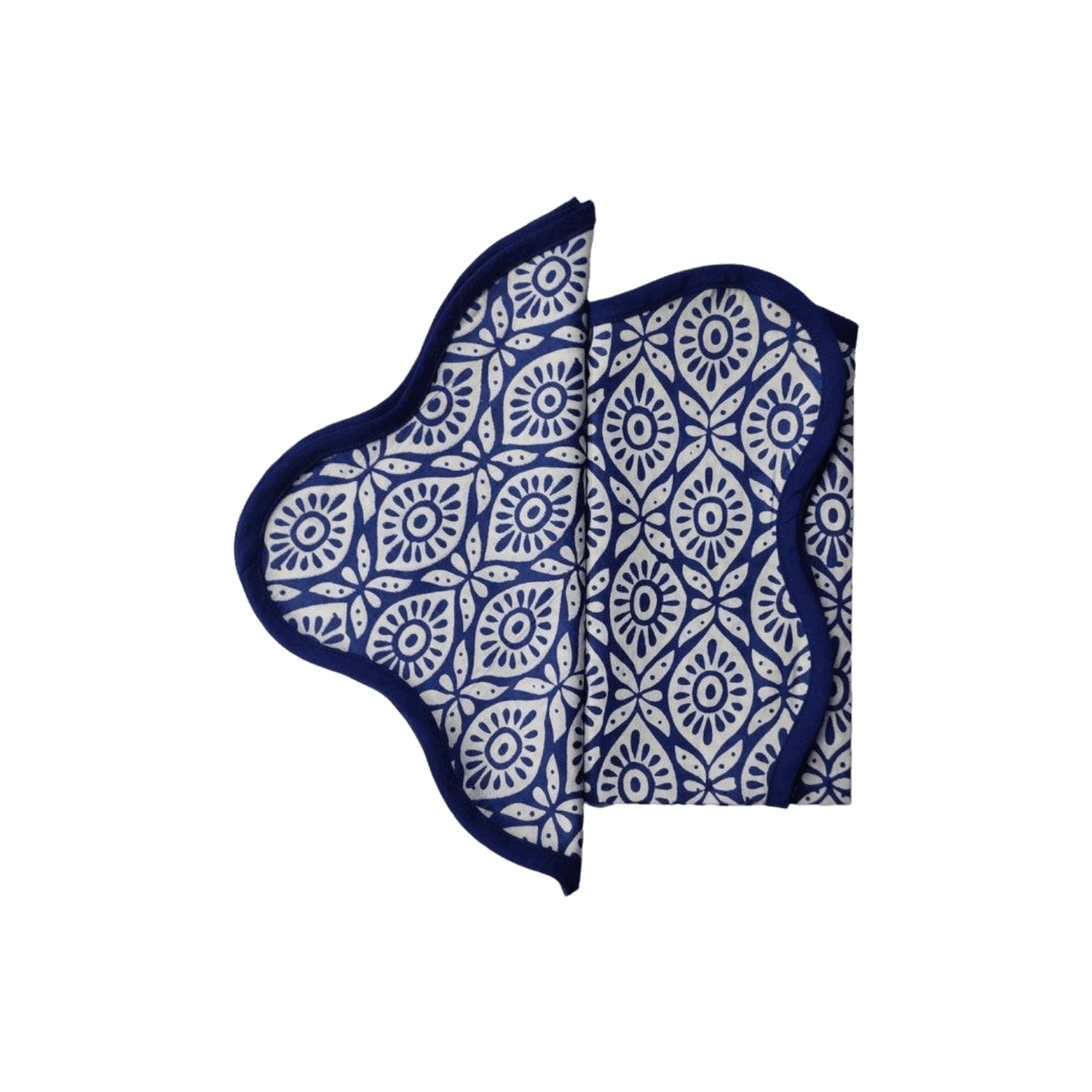 Hand Block Printed Eyelet Blue Cotton Napkin Set