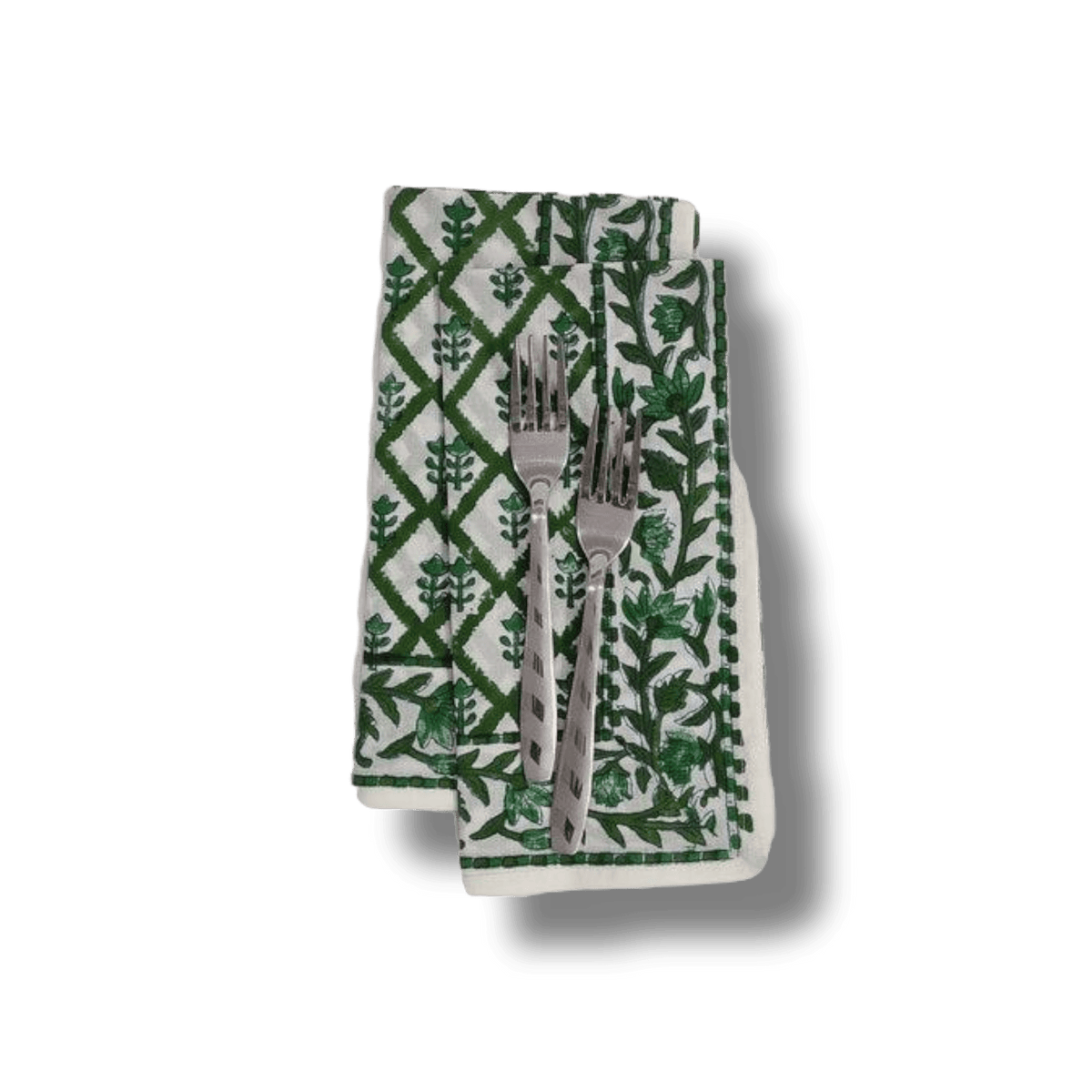 Hand Block Printed Green Trees Cotton Napkins