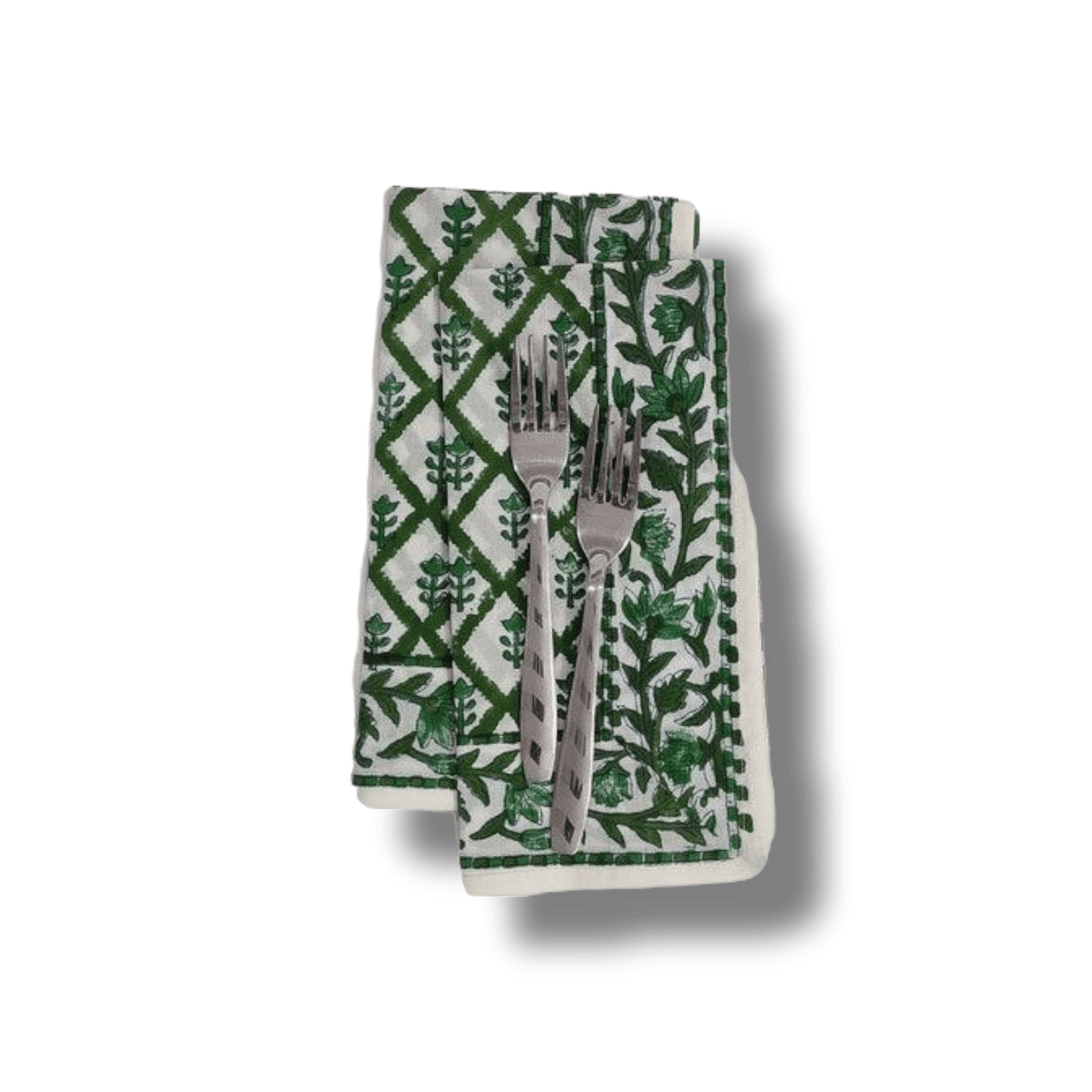 Hand Block Printed Green Trees Cotton Napkins - MAIA HOMES