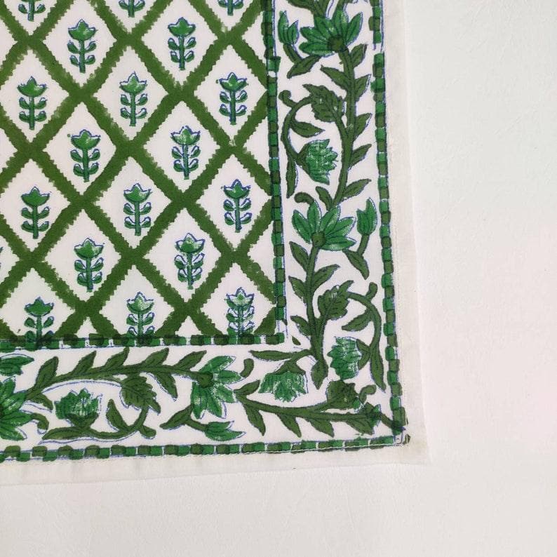 Hand Block Printed Green Trees Cotton Napkins