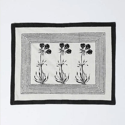 Hand Block Printed Placemats and Napkin Set - Set of 8 - Black - MAIA HOMES