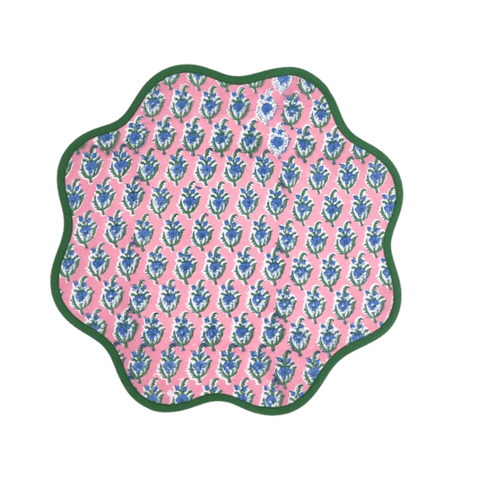 Hand Blocked Floral Scalloped Round Placemats - MAIA HOMES