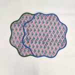 Hand Blocked Floral Scalloped Round Placemats