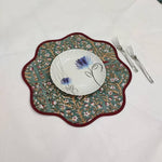 Hand Blocked Scallop Green Floral Round Placemats