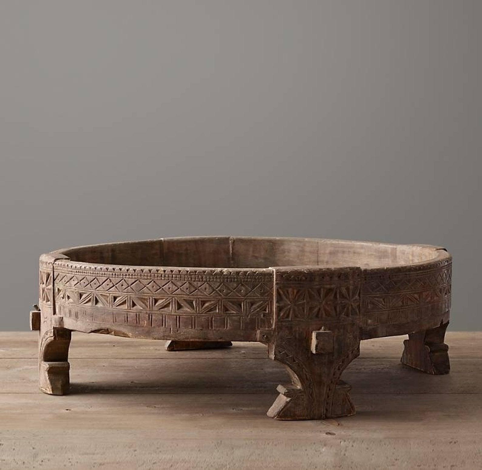 Hand Carved Wooden Chakki Table - MAIA HOMES