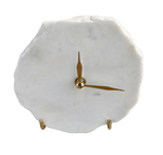 Hand Chipped Round White Marble Desk Wall Clock No