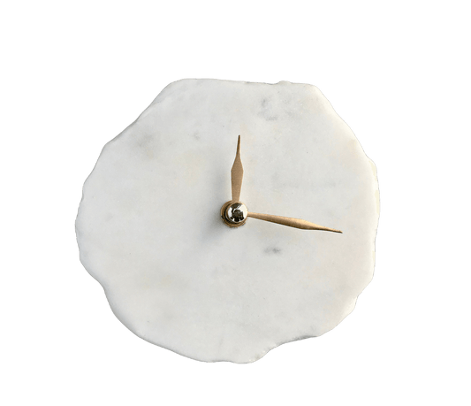 Hand Chipped Round White Marble Desk Wall Clock - MAIA HOMES