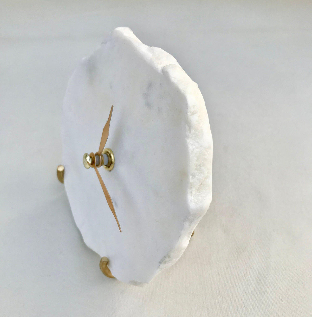 Hand Chipped Round White Marble Desk Wall Clock