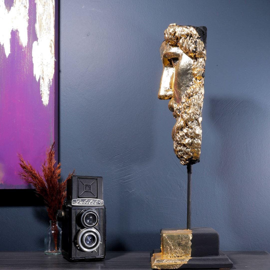 Hand Crafted Black Gold Zeus Bust Sculpture