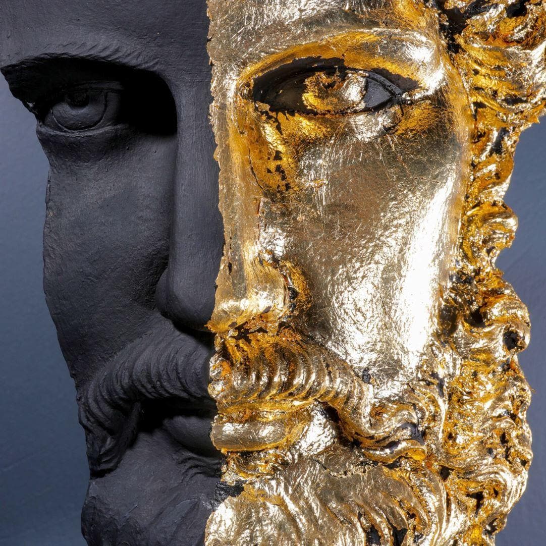 Hand Crafted Black Gold Zeus Bust Sculpture