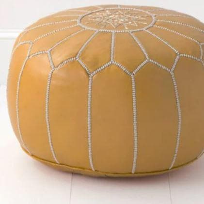 Hand Crafted Genuine Leather Moroccan Pouf Cover Mustard