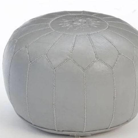 Hand Crafted Genuine Leather Moroccan Pouf Cover Gray