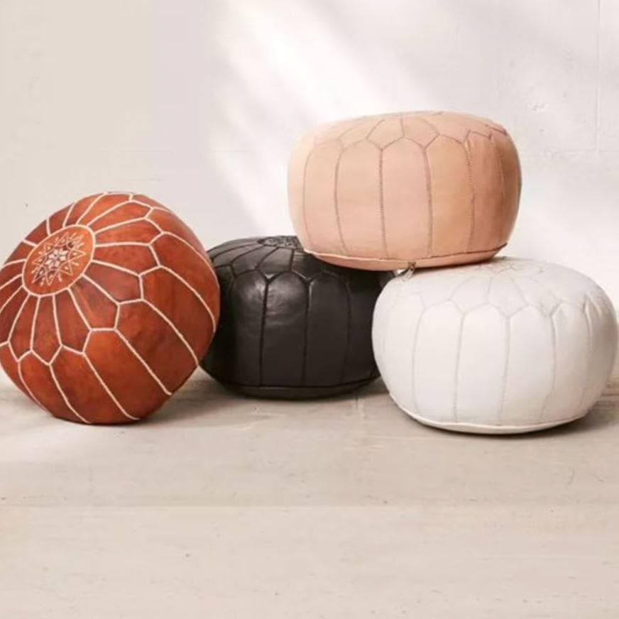 Hand Crafted Genuine Leather Moroccan Pouf Cover - MAIA HOMES