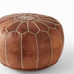 Hand Crafted Genuine Leather Moroccan Pouf Cover Brown