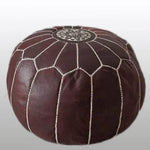 Hand Crafted Genuine Leather Moroccan Pouf Cover Dark Brown