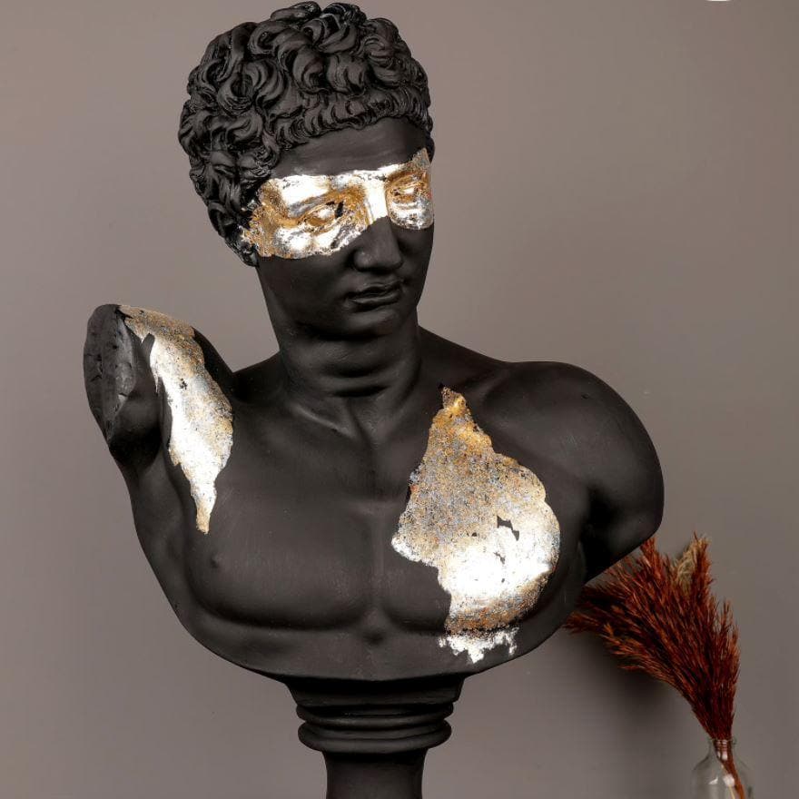 Hand Crafted Gold Gilded Black Hermes Sculpture - MAIA HOMES