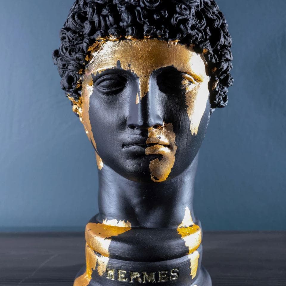 Hand Crafted Gold Gilded Hermes Bust Statue