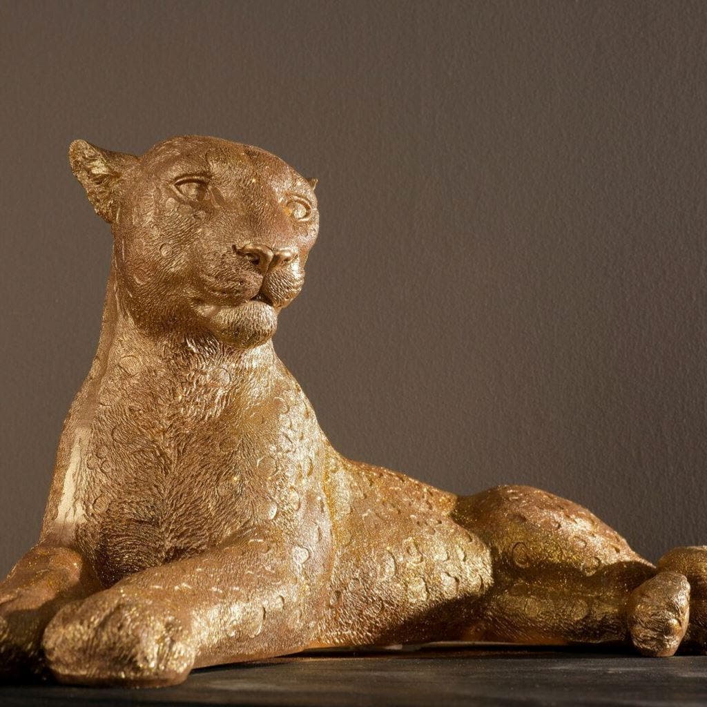 Hand Crafted Gold Lying Leopard Sculpture