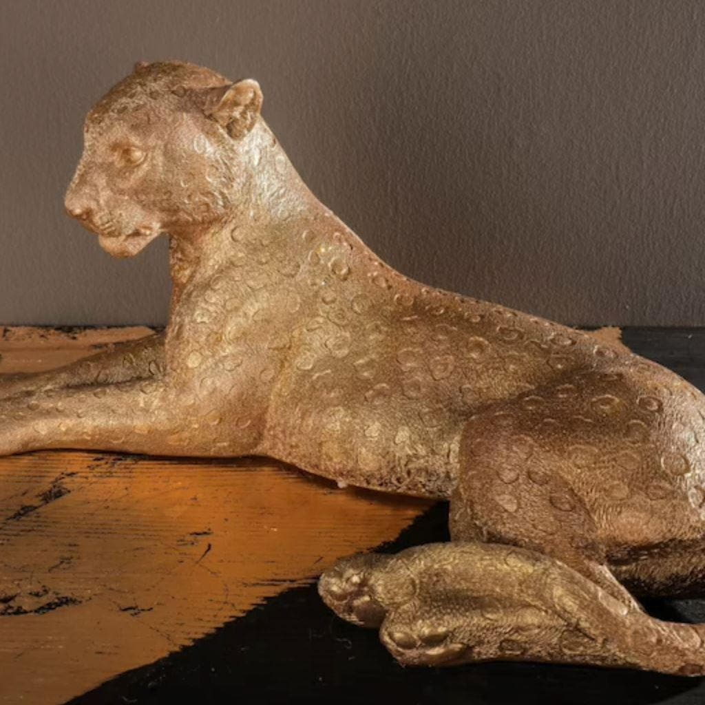 Hand Crafted Gold Lying Leopard Sculpture