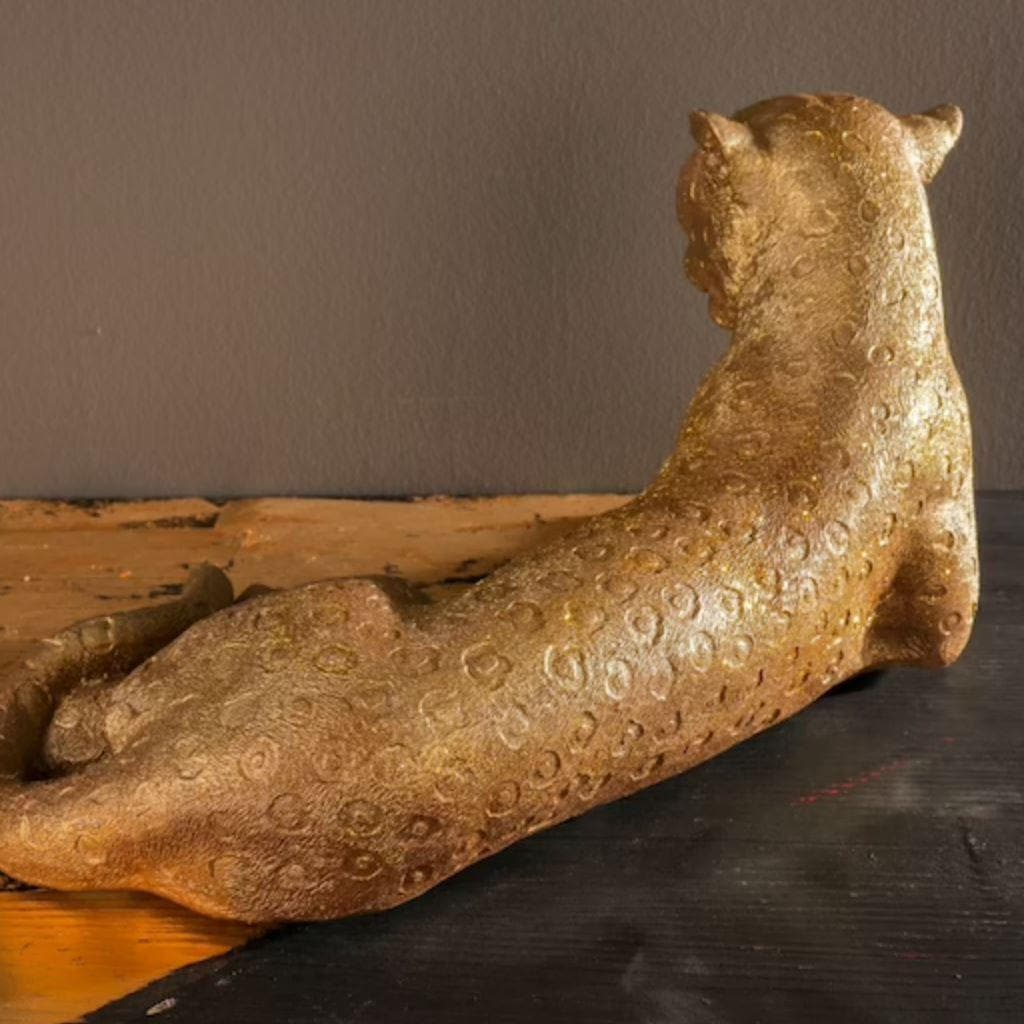 Hand Crafted Gold Lying Leopard Sculpture - MAIA HOMES