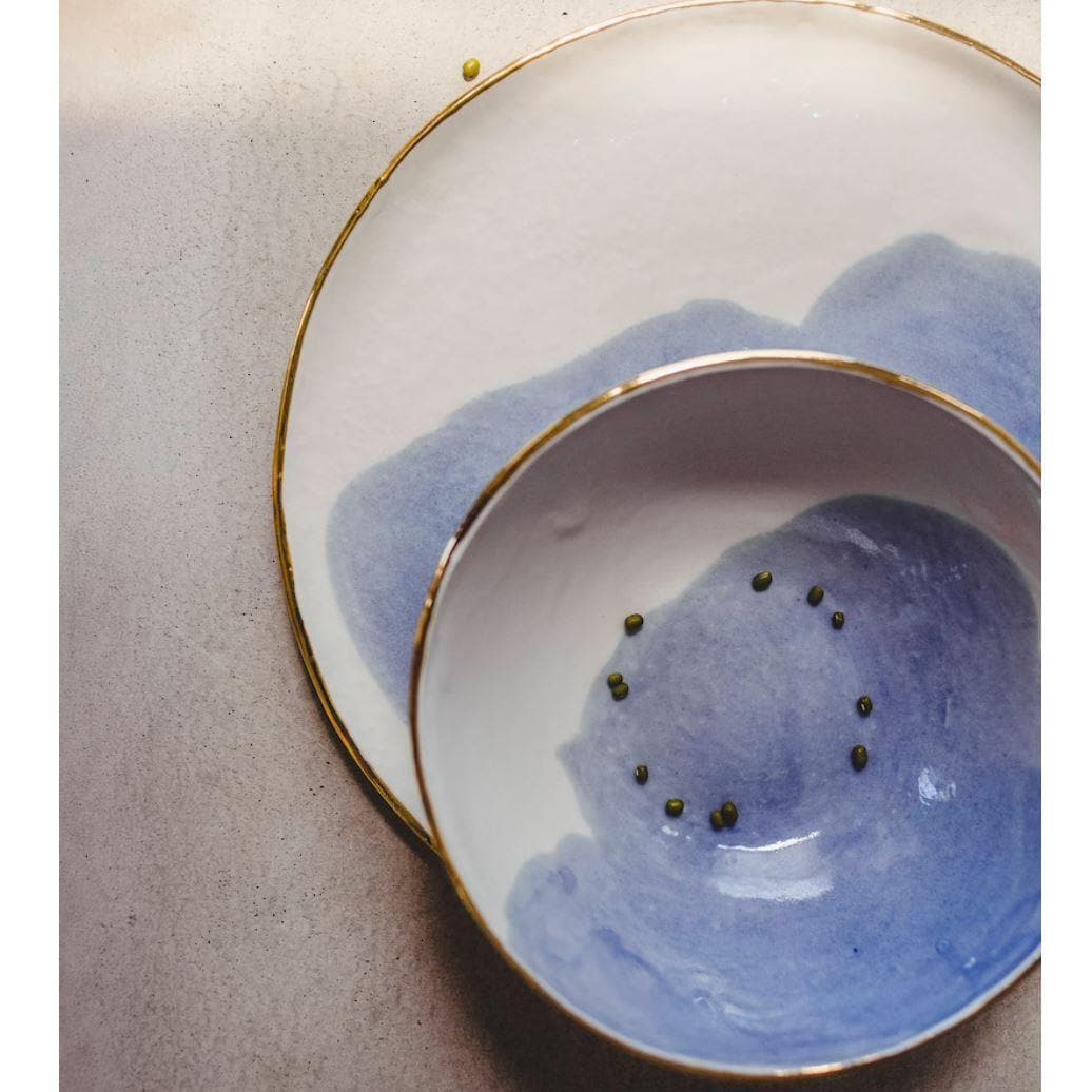 Hand Crafted Gold Trim Porcelain Blue and White Tableware - MAIA HOMES