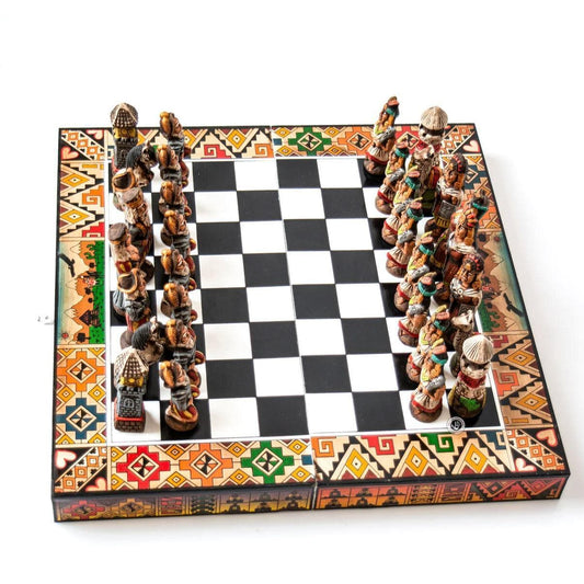 Hand-Crafted Peruvian Convertible Chess Box "Inka vs Conquerors" - MAIA HOMES