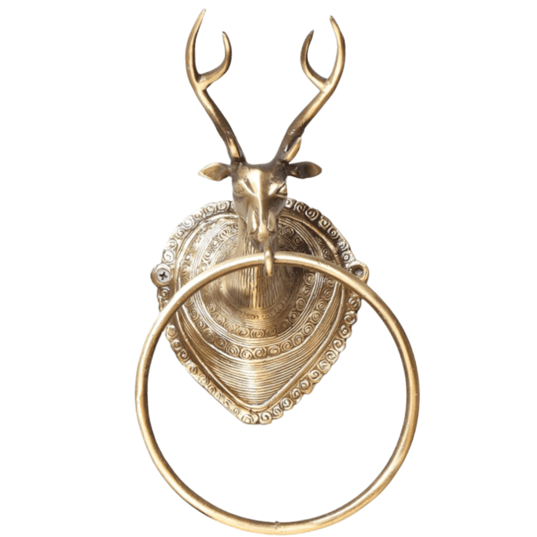 Hand Crafted Solid Brass Wall Deer Head Towel Holder