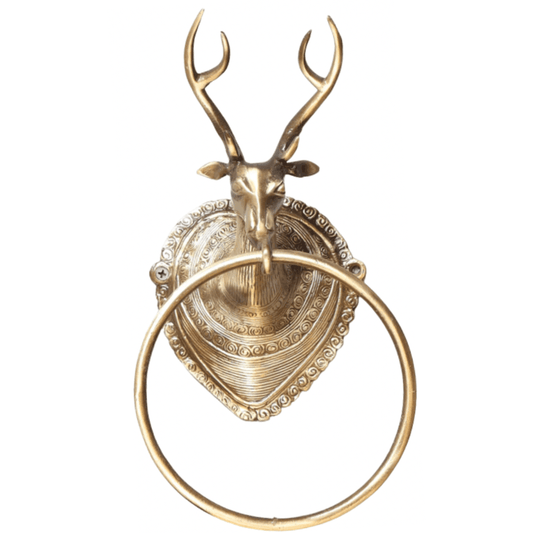 Hand Crafted Solid Brass Wall Deer Head Towel Holder - MAIA HOMES