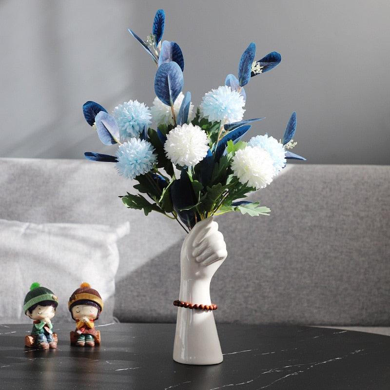 Hand Holding Flower Vase White