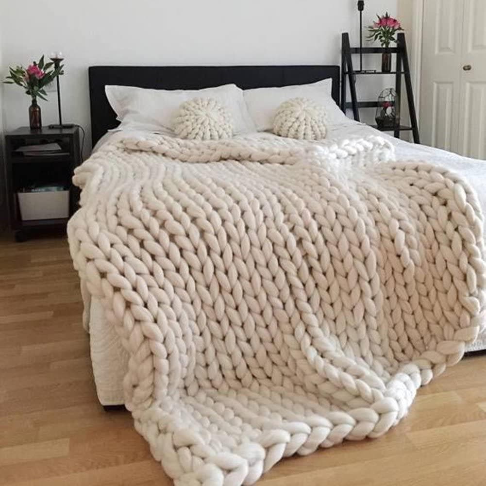 Hand Knitted Merino Wool Chunky Throw Blanket