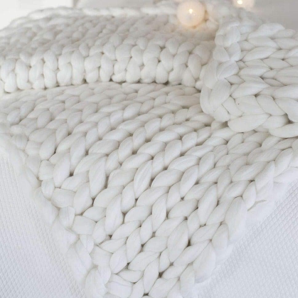 Hand Made Merino Wool Chunky Knit Boho Throw Blanket